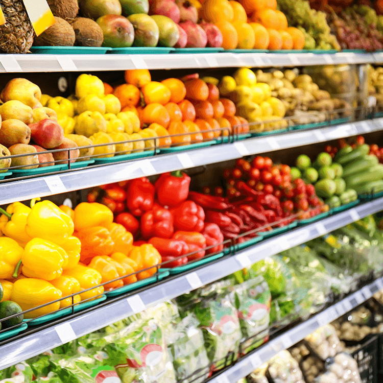 vegetable display in grocery